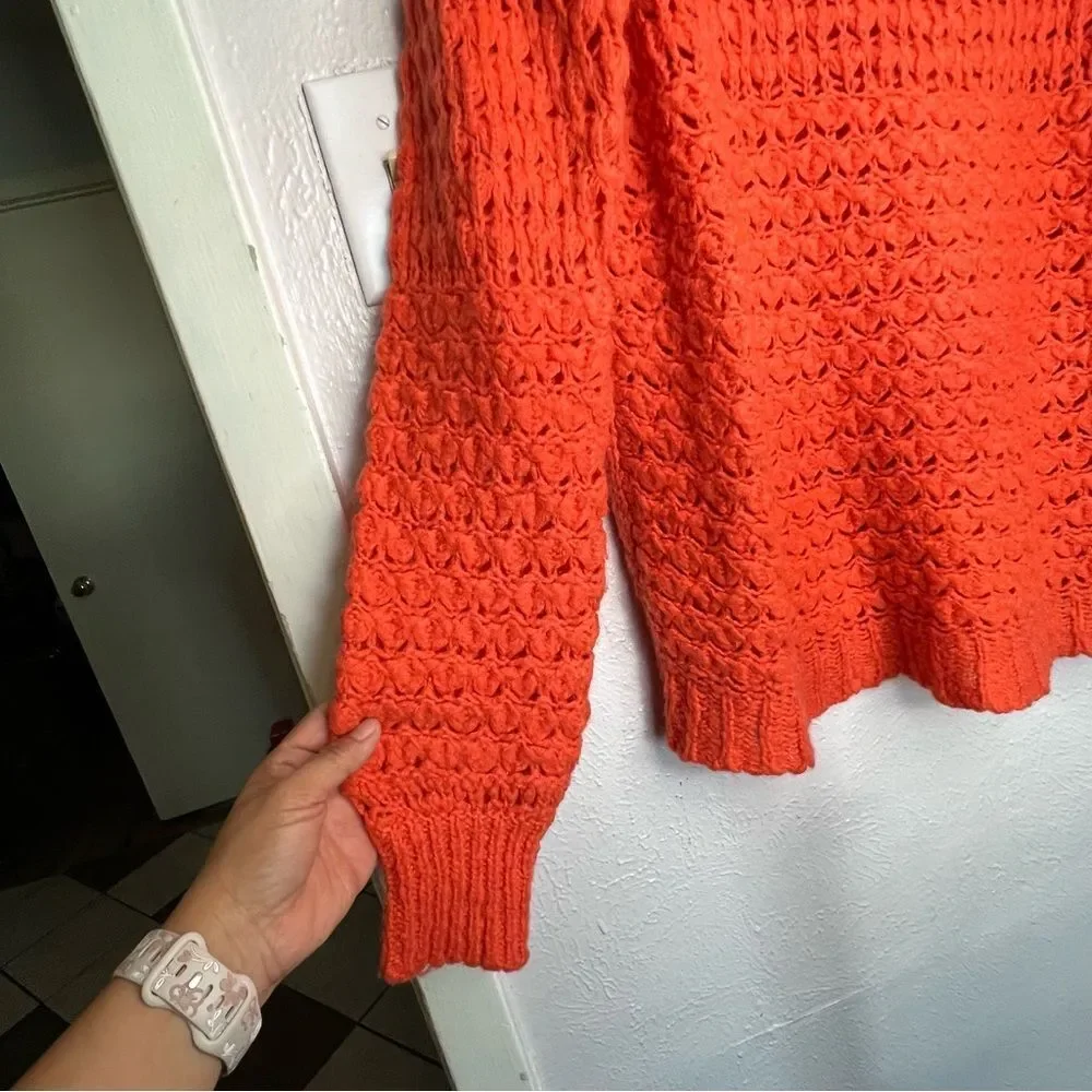 Free People Crashing Waves Pullover Knit Long Sleeve Orange Women’s Sweater Sz S